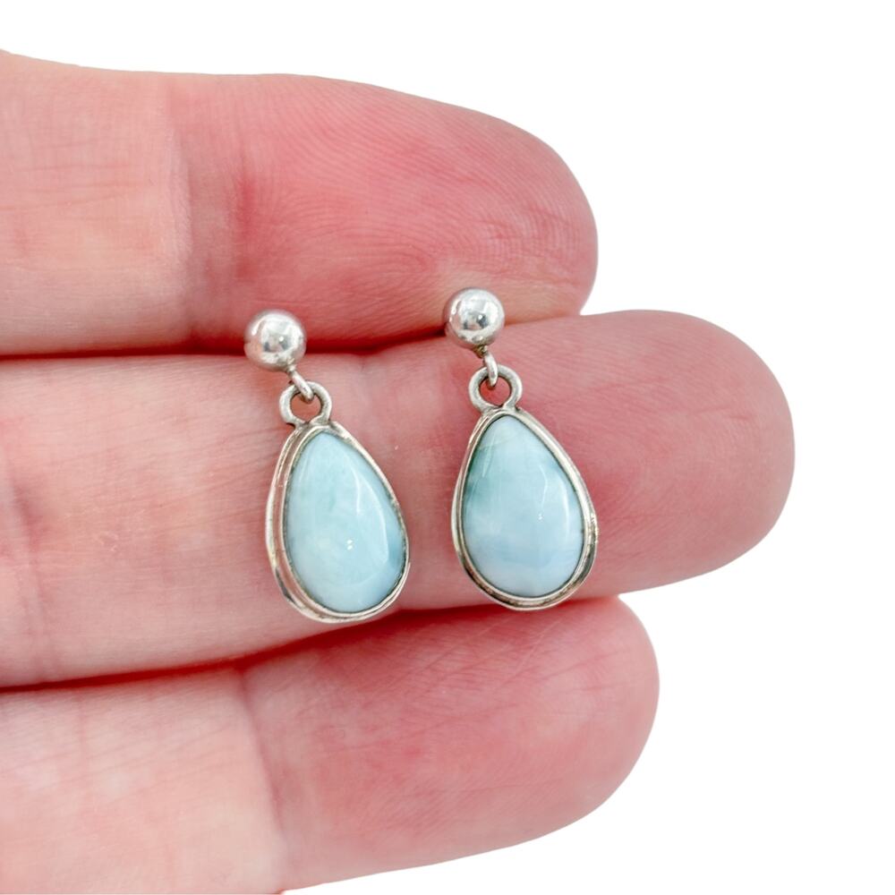 Vintage Sterling Silver 925 Larimar Teardrop Dangle Earrings